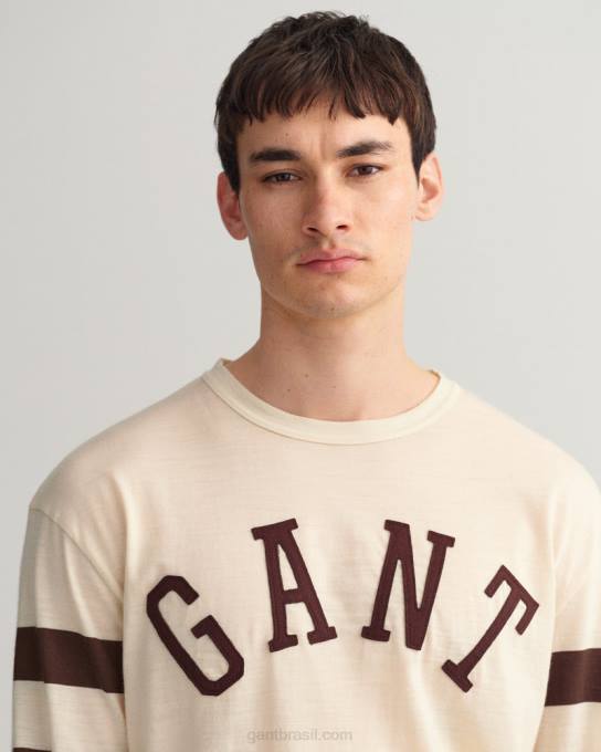 camiseta de manga longa em jersey de lã N424C131 creme GANT homens