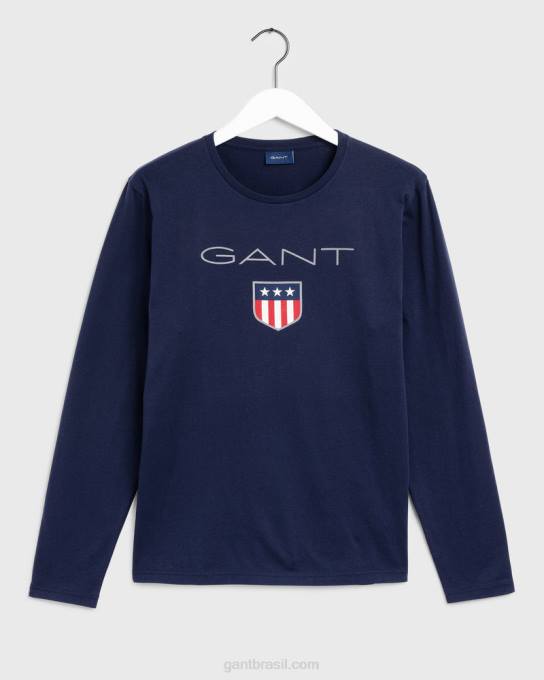 camiseta escudo manga longa N424C158 noite azul GANT homens