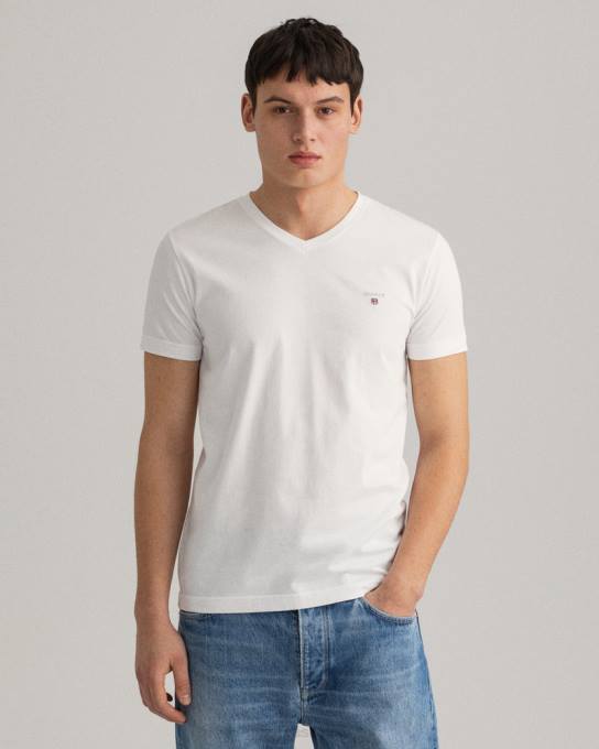 camiseta original slim fit com decote em V N424C156 branco GANT homens