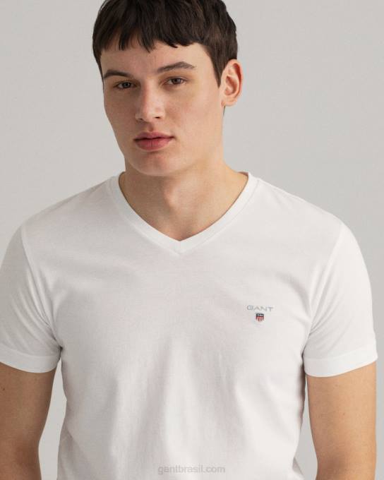 camiseta original slim fit com decote em V N424C156 branco GANT homens