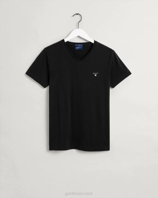 camiseta original slim fit com decote em V N424C183 preto GANT homens