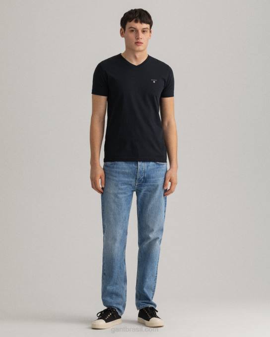 camiseta original slim fit com decote em V N424C183 preto GANT homens