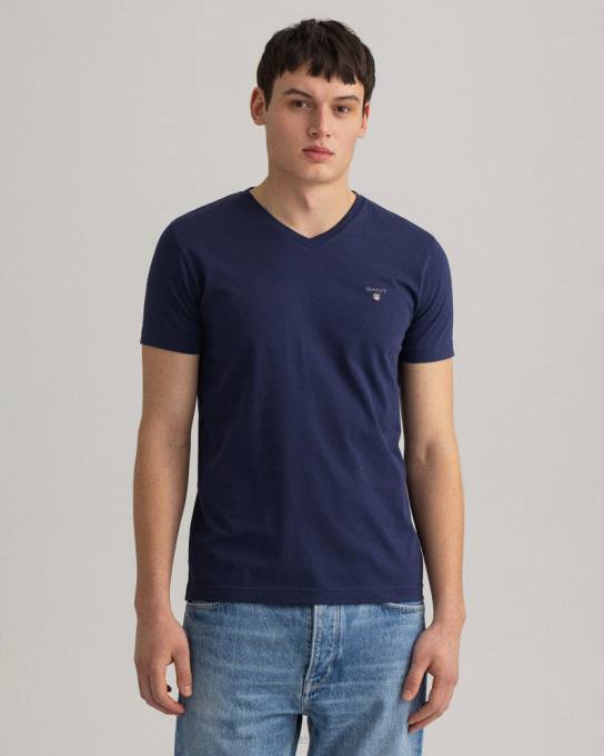 camiseta original slim fit com decote em V N424C191 noite azul GANT homens