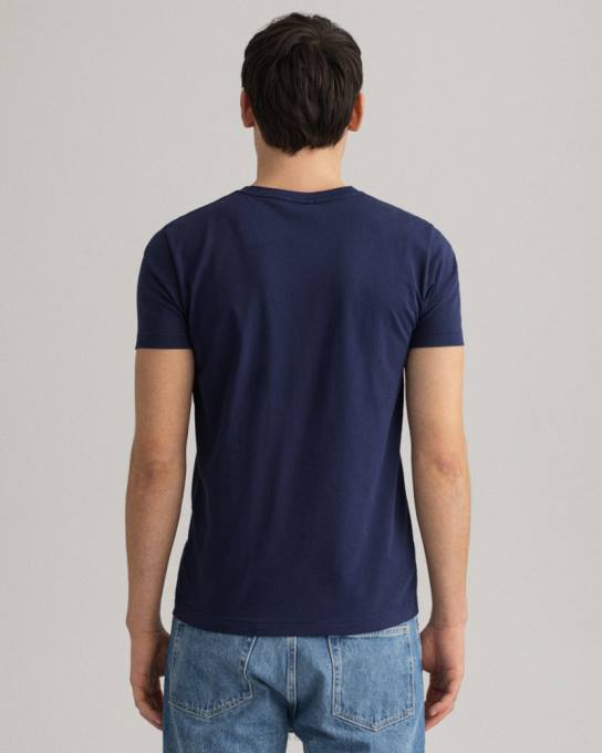 camiseta original slim fit com decote em V N424C191 noite azul GANT homens