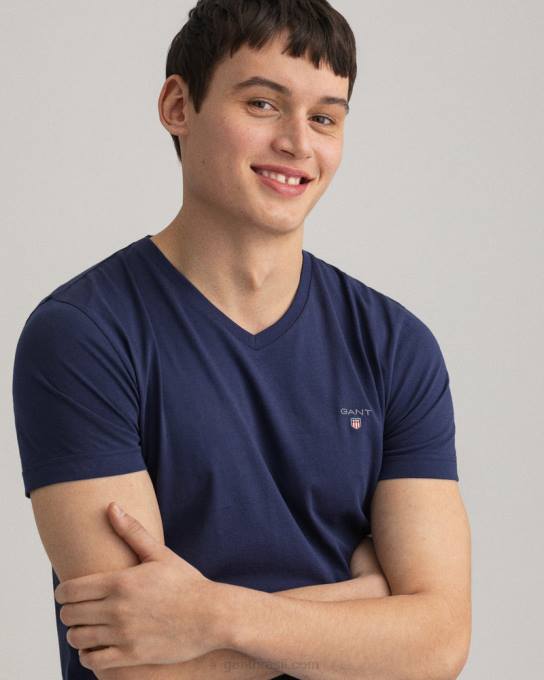 camiseta original slim fit com decote em V N424C191 noite azul GANT homens