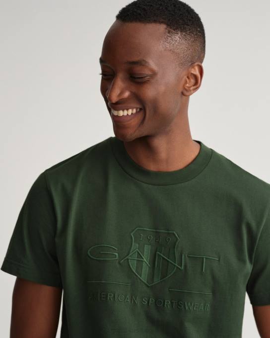 t-shirt de escudo de arquivo tonal N424C157 tempestade verde GANT homens