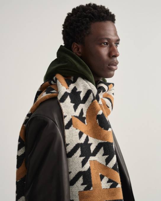 lenço com logo houndstooth N424C563 Ébano preto GANT homens