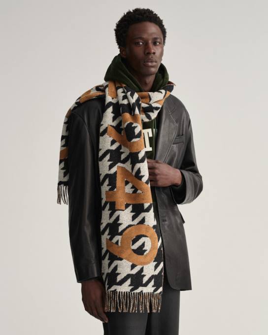 lenço com logo houndstooth N424C563 Ébano preto GANT homens