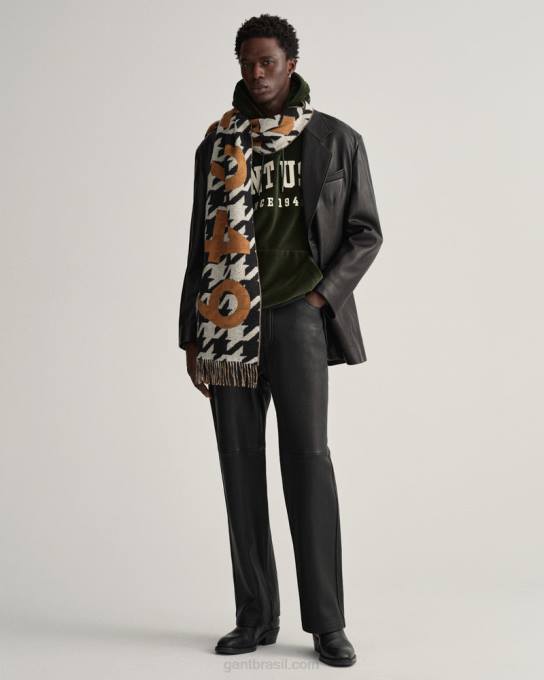 lenço com logo houndstooth N424C563 Ébano preto GANT homens