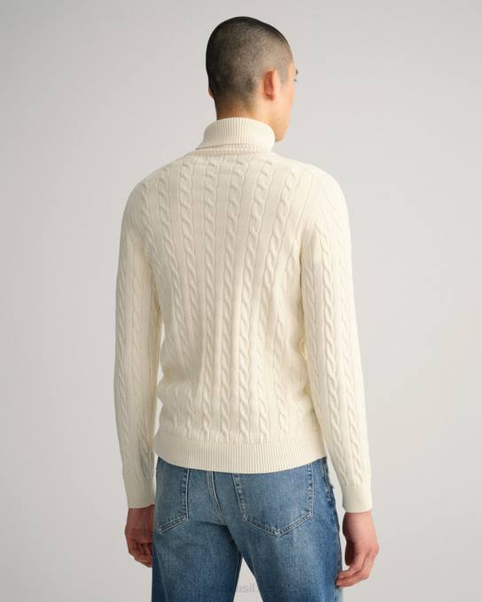 camisola de gola alta de cabo de algodão N424C329 creme GANT homens