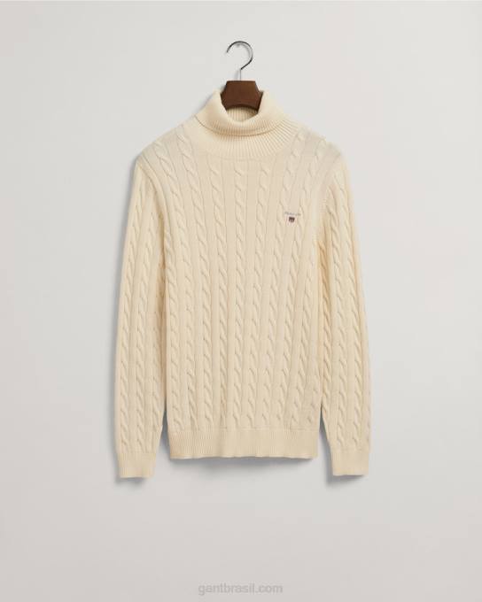 camisola de gola alta de cabo de algodão N424C329 creme GANT homens