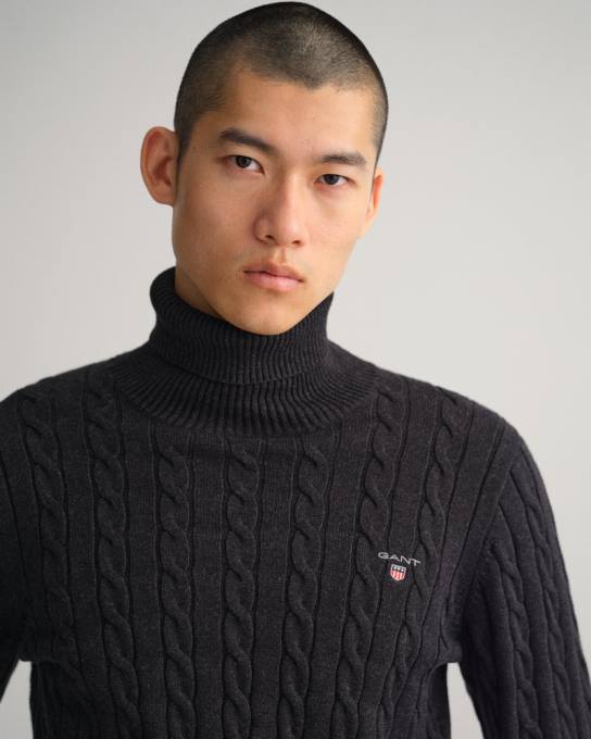 camisola de gola alta de cabo de algodão N424C356 dk carvão melange GANT homens