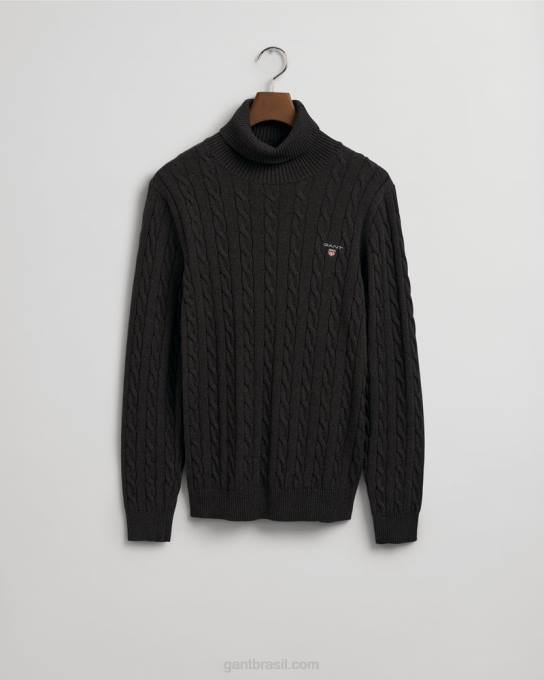 camisola de gola alta de cabo de algodão N424C356 dk carvão melange GANT homens