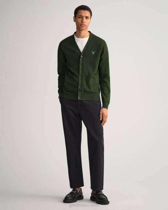 cardigã clássico de algodão com decote em V N424C344 tempestade verde GANT homens