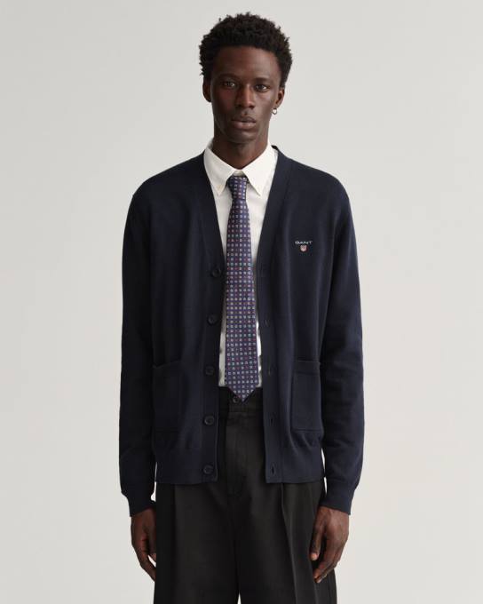 cardigã clássico de algodão com decote em V N424C350 noite azul GANT homens