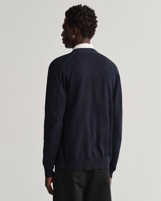 cardigã clássico de algodão com decote em V N424C350 noite azul GANT homens