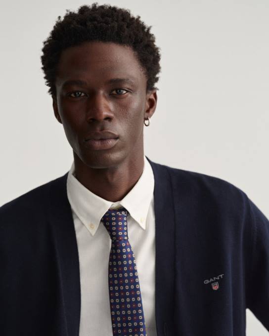 cardigã clássico de algodão com decote em V N424C350 noite azul GANT homens