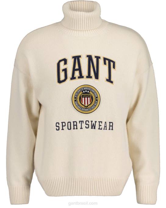 suéter de gola alta com escudo de crista N424C360 creme GANT homens