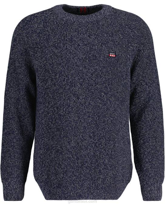 suéter de gola redonda de algodão torcido N424C317 noite azul GANT homens