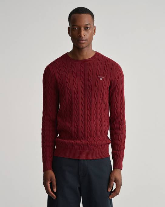 suéter de gola redonda de cabo de algodão N424C301 vermelho rechonchudo GANT homens