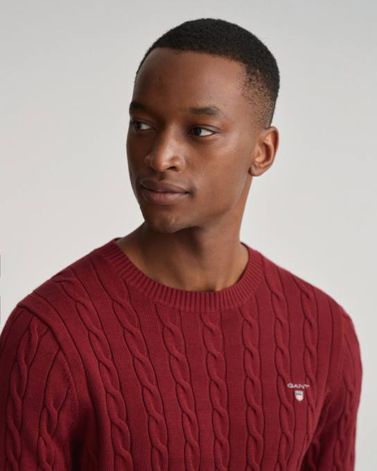 suéter de gola redonda de cabo de algodão N424C301 vermelho rechonchudo GANT homens