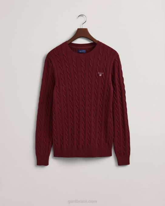 suéter de gola redonda de cabo de algodão N424C301 vermelho rechonchudo GANT homens