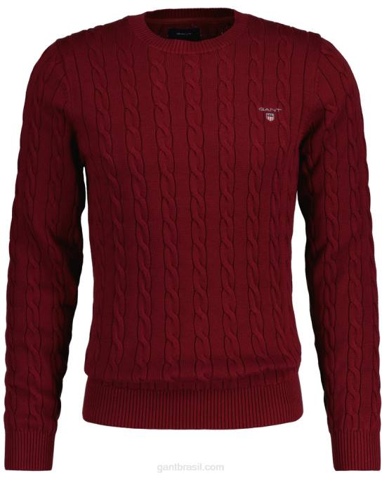 suéter de gola redonda de cabo de algodão N424C301 vermelho rechonchudo GANT homens