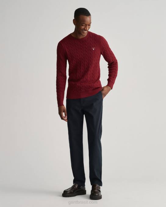 suéter de gola redonda de cabo de algodão N424C301 vermelho rechonchudo GANT homens