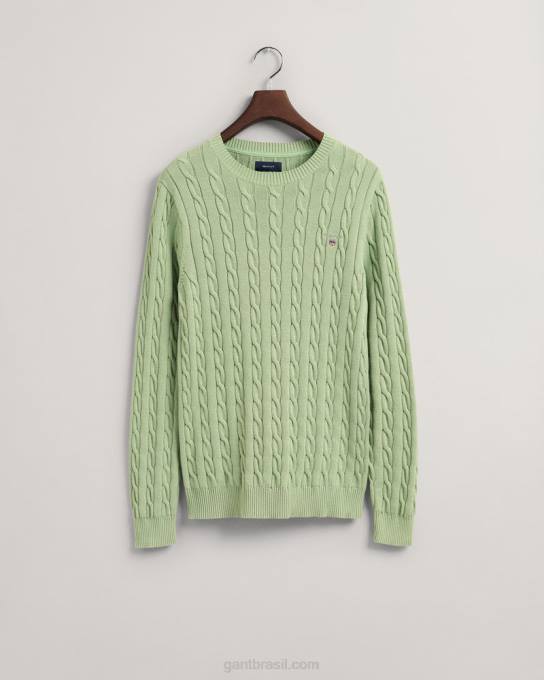 suéter de gola redonda de cabo de algodão N424C302 eucalipto verde GANT homens