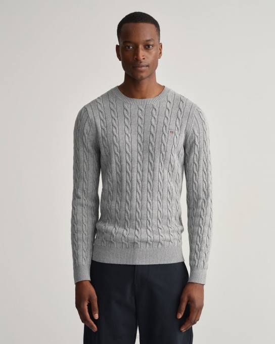 suéter de gola redonda de cabo de algodão N424C303 melange cinza GANT homens