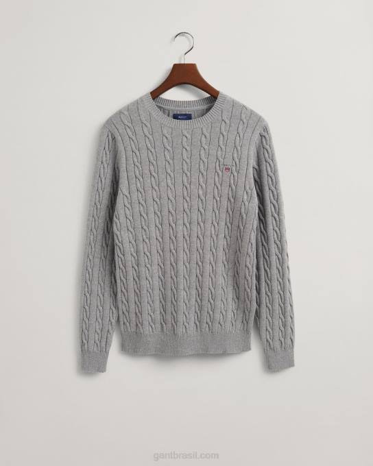 suéter de gola redonda de cabo de algodão N424C303 melange cinza GANT homens