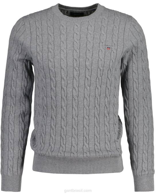suéter de gola redonda de cabo de algodão N424C303 melange cinza GANT homens