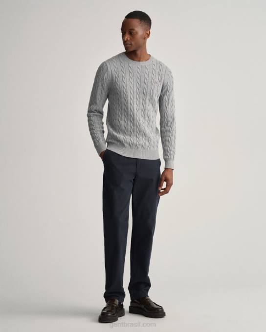 suéter de gola redonda de cabo de algodão N424C303 melange cinza GANT homens