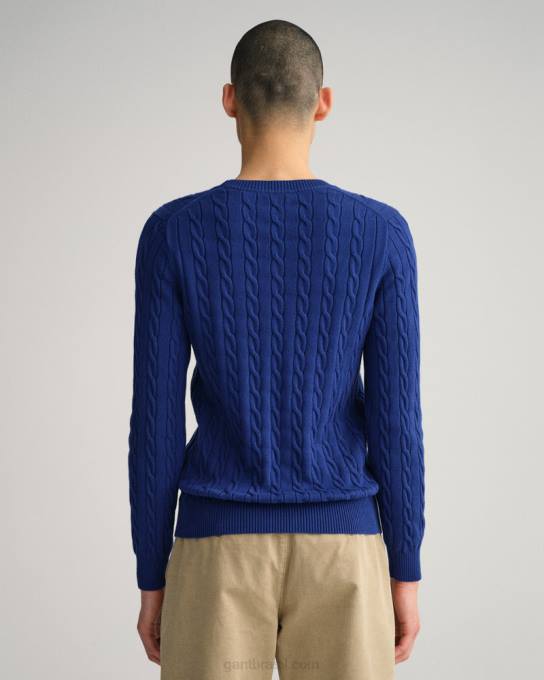 suéter de gola redonda de cabo de algodão N424C304 azul profundo GANT homens