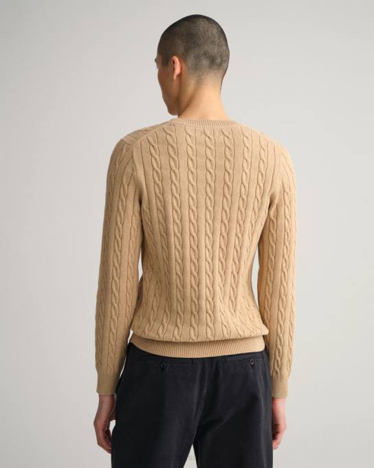 suéter de gola redonda de cabo de algodão N424C315 caqui mel GANT homens