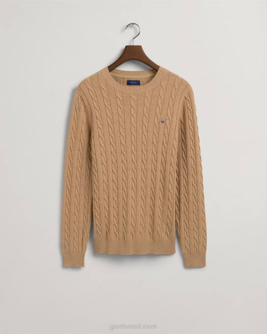 suéter de gola redonda de cabo de algodão N424C315 caqui mel GANT homens