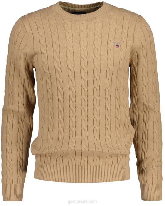 suéter de gola redonda de cabo de algodão N424C315 caqui mel GANT homens