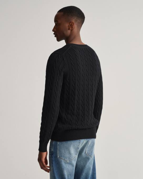 suéter de gola redonda de cabo de algodão N424C321 preto GANT homens