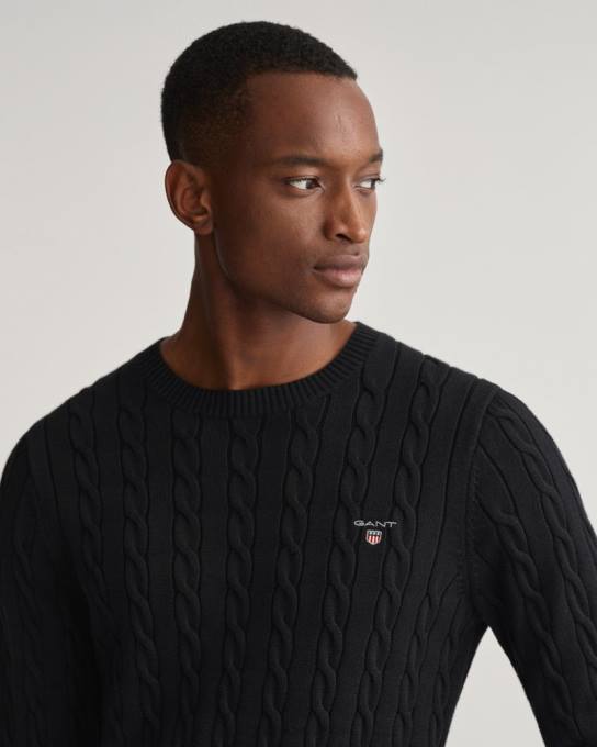 suéter de gola redonda de cabo de algodão N424C321 preto GANT homens