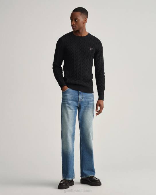 suéter de gola redonda de cabo de algodão N424C321 preto GANT homens