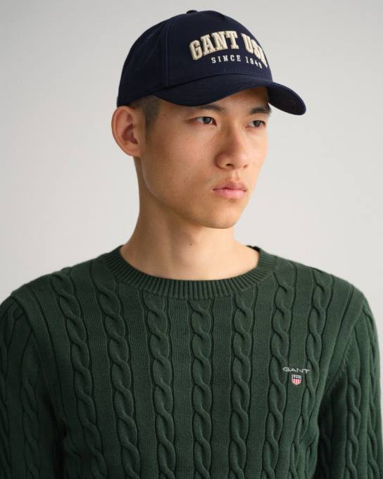 suéter de gola redonda de cabo de algodão N424C343 tempestade verde GANT homens