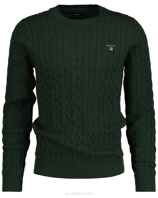 suéter de gola redonda de cabo de algodão N424C343 tempestade verde GANT homens