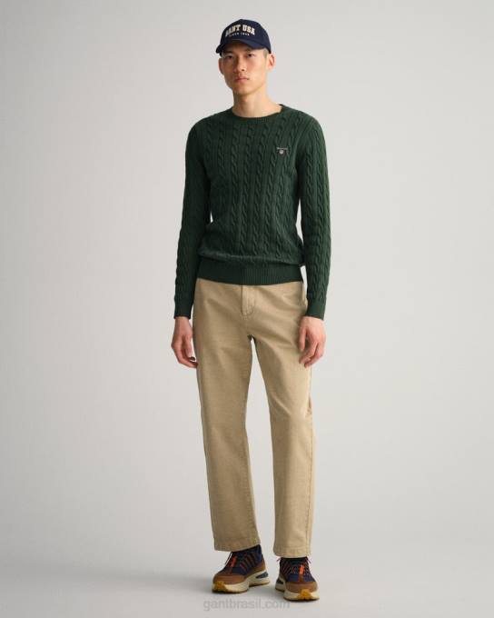 suéter de gola redonda de cabo de algodão N424C343 tempestade verde GANT homens