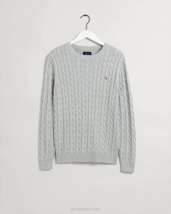 suéter de gola redonda de cabo de algodão N424C355 melange cinza claro GANT homens