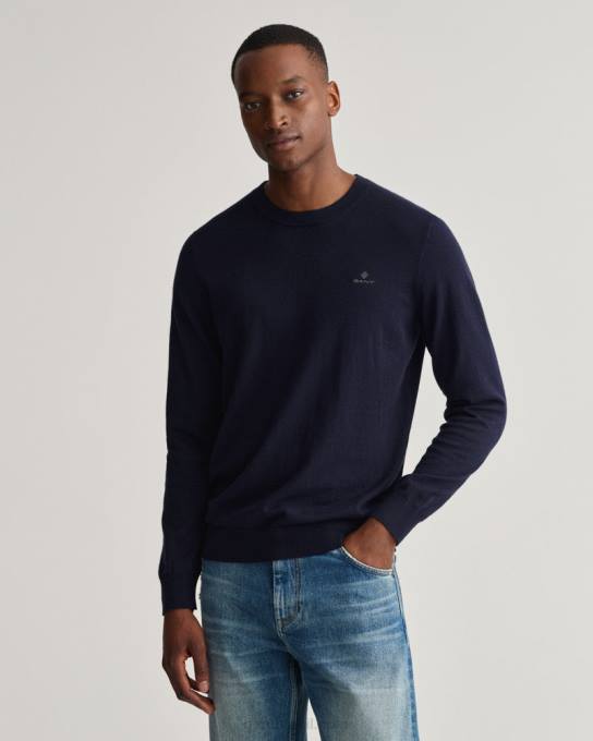 suéter de gola redonda de caxemira de algodão N424C326 noite azul GANT homens