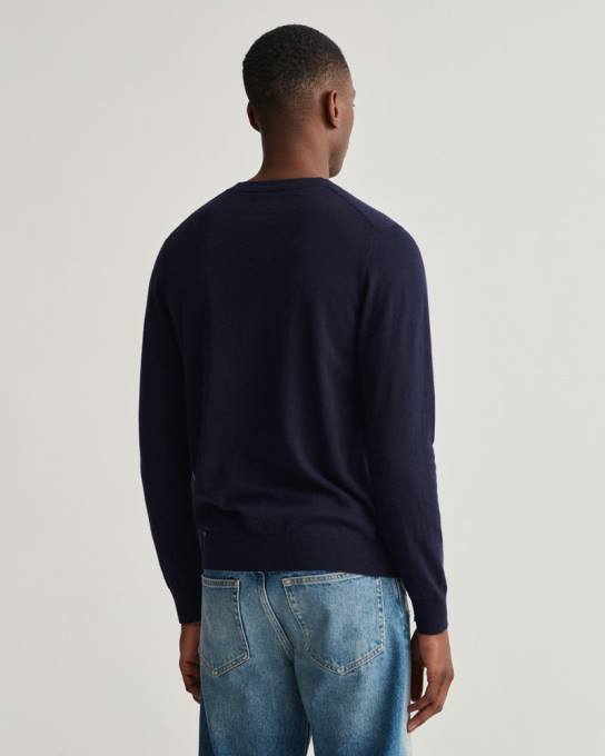 suéter de gola redonda de caxemira de algodão N424C326 noite azul GANT homens