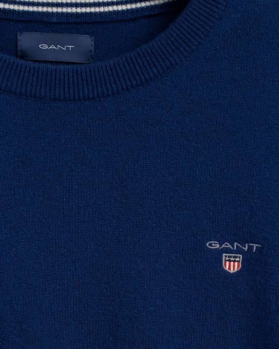 suéter de gola redonda de lã de carneiro super fino N424C300 azul yale GANT homens