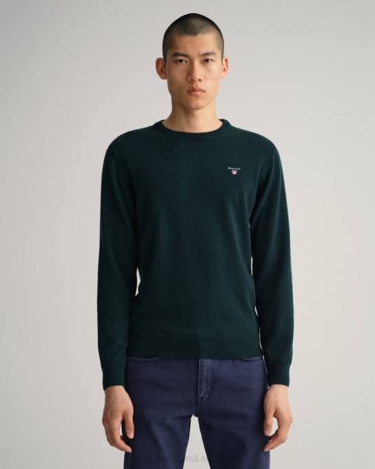 suéter de gola redonda de lã de carneiro super fino N424C313 tartan verde GANT homens