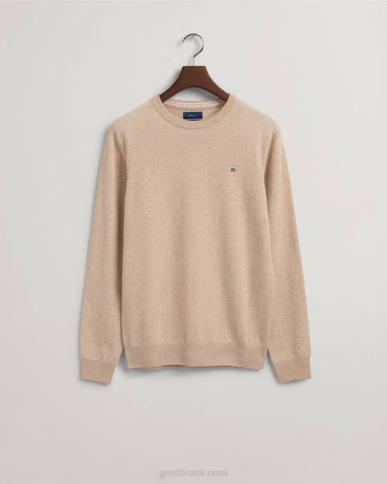 suéter de gola redonda de lã de carneiro super fino N424C340 dk. mistura de areia GANT homens