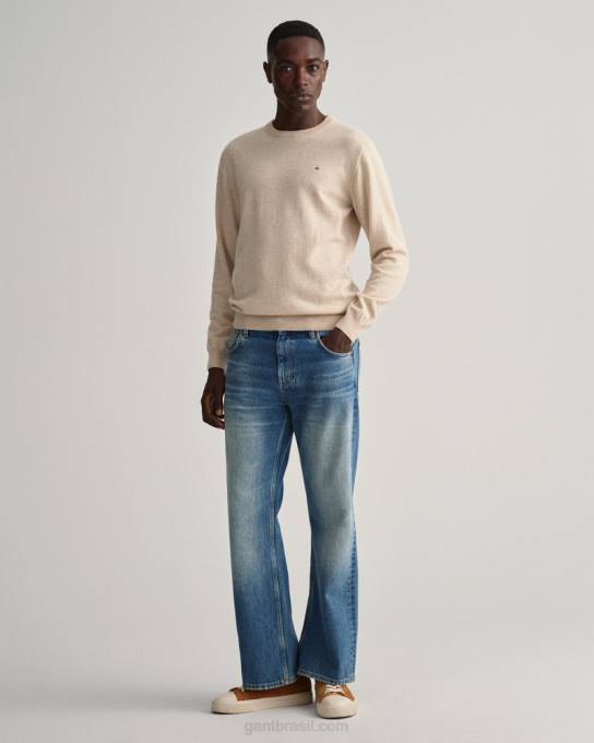 suéter de gola redonda de lã de carneiro super fino N424C340 dk. mistura de areia GANT homens